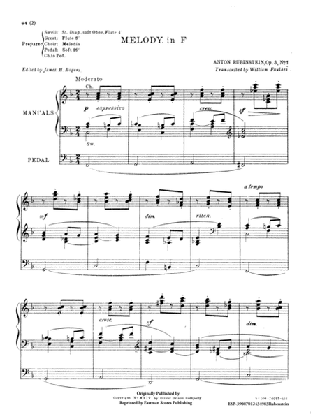 Melody in F. Op. 3, No. 1 (Organ)