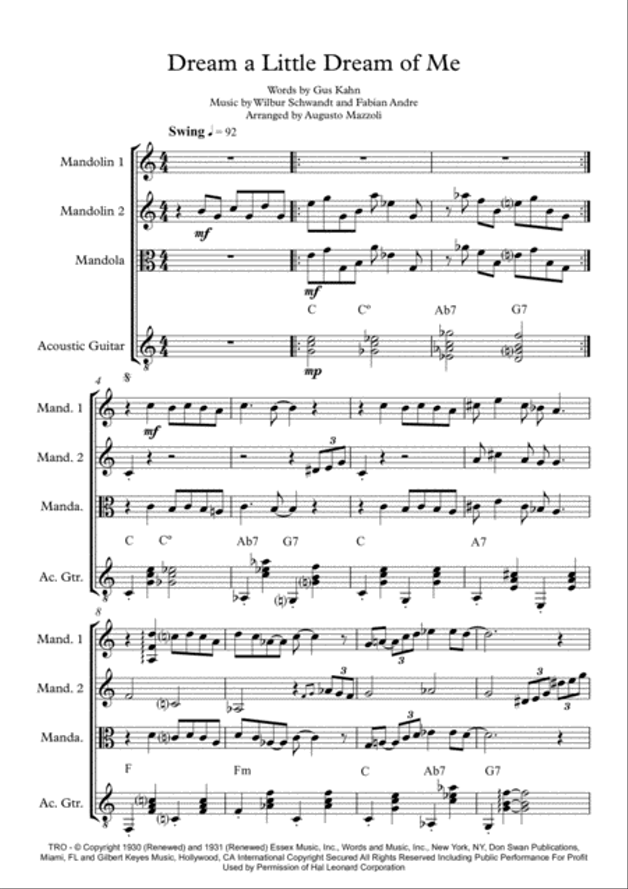 Dream A Little Dream Of Me Small Ensemble scores gallery preview page 1