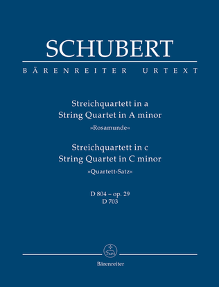 Book cover for String Quartet A minor D 804, op. 29 "Rosamunde" / String Quartet C minor D 703 "Quartett-Satz" and fragment of the second movement