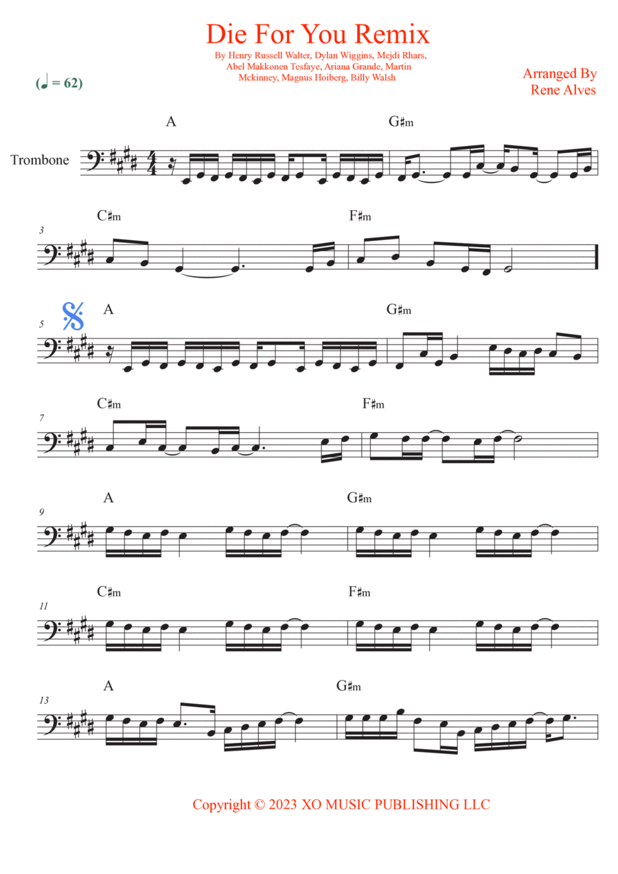 Die For You Remix Trombone Solo scores gallery preview page 1