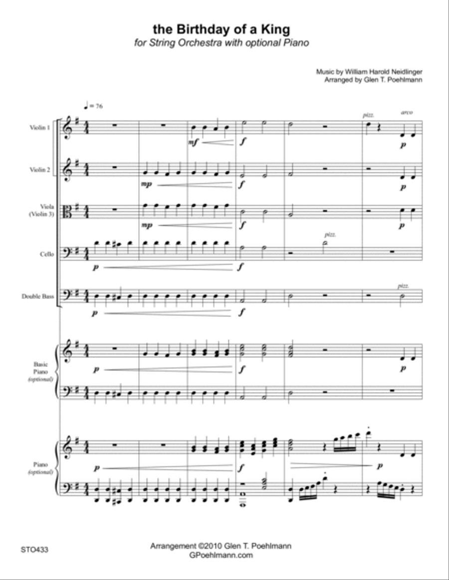 THE BIRTHDAY OF A KING - STRING ORCHESTRA with optional Piano String Orchestra scores gallery preview page 1