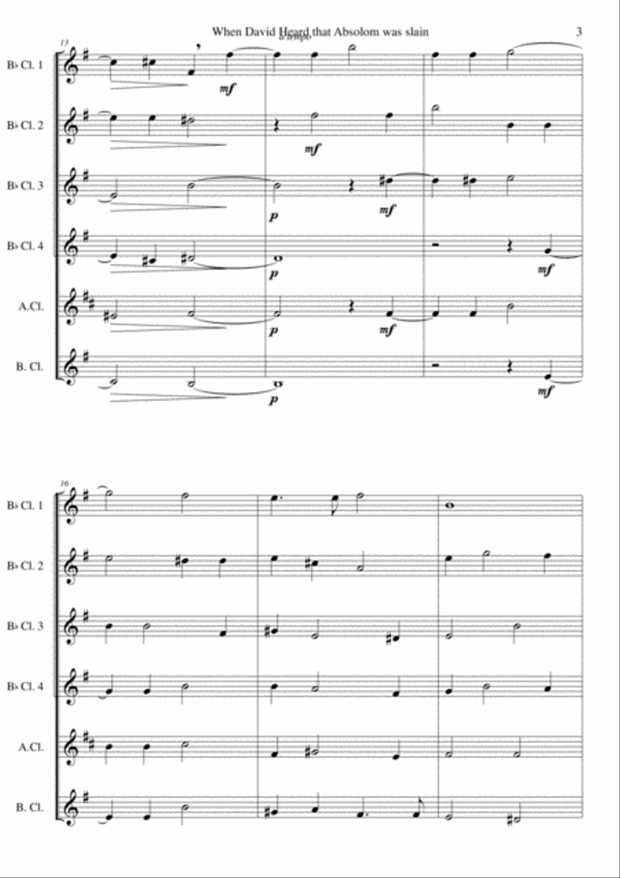 When David heard that Absalom was slain (clarinet sextet) Clarinet Solo scores gallery preview page 3