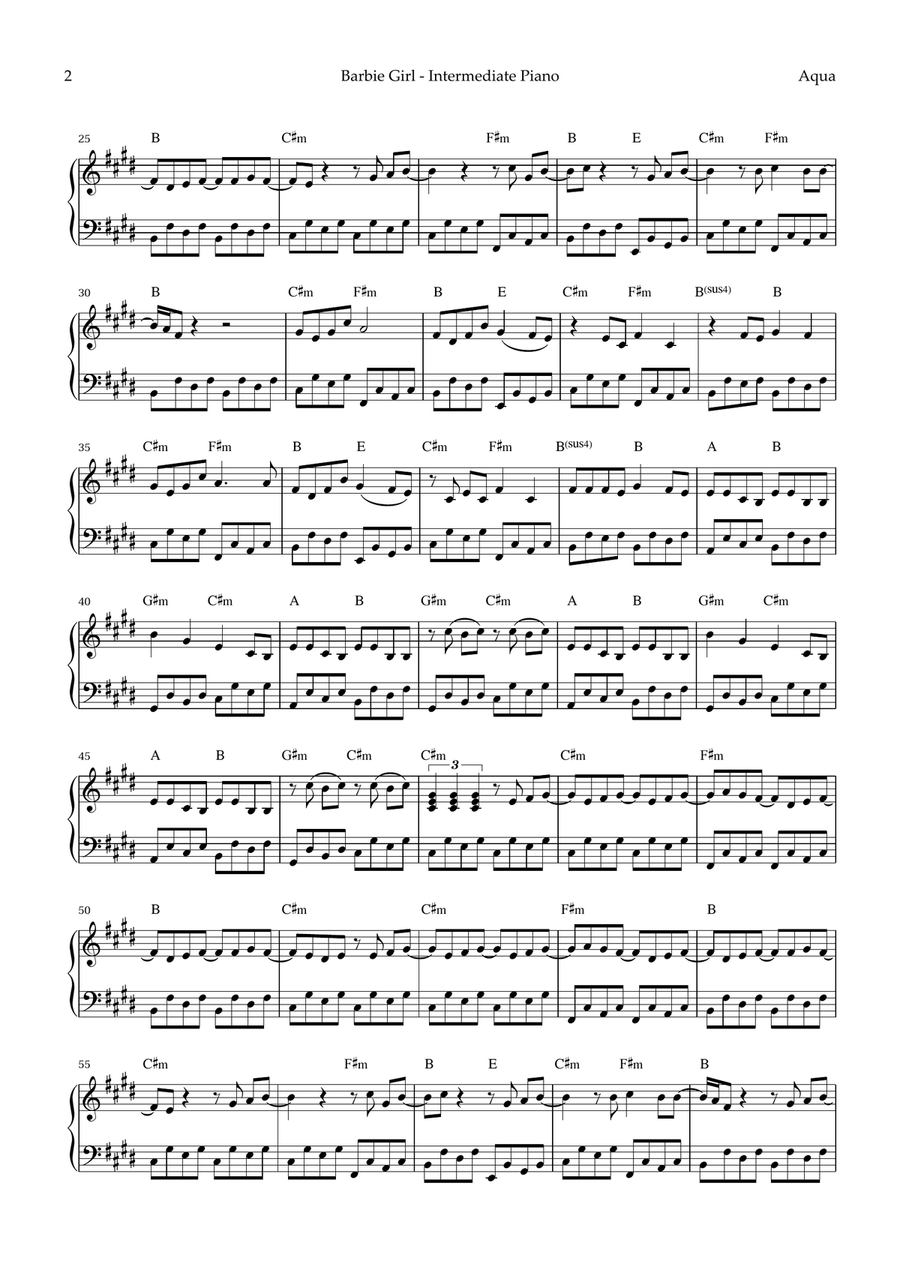 Barbie Girl Piano Solo scores gallery preview page 2
