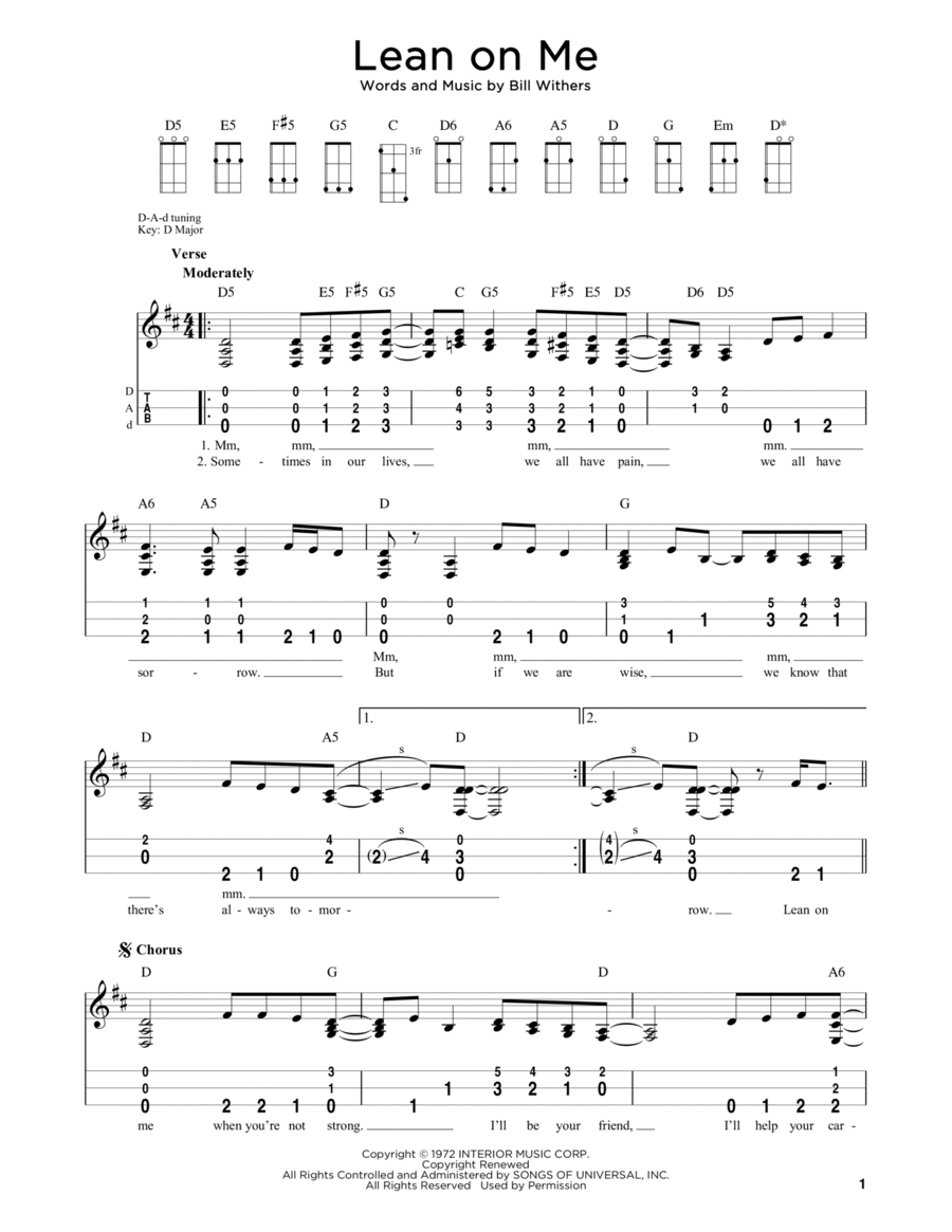 Lean On Me (arr. Steven B. Eulberg) Dulcimer scores gallery preview page 1