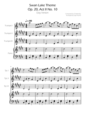 Swan Lake (theme) - Tchaikovsky - Trumept Trio w/ Piano Accompaniment