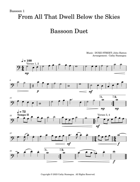 From All That Dwell Below the Skies (Bassoon Duet) image number null