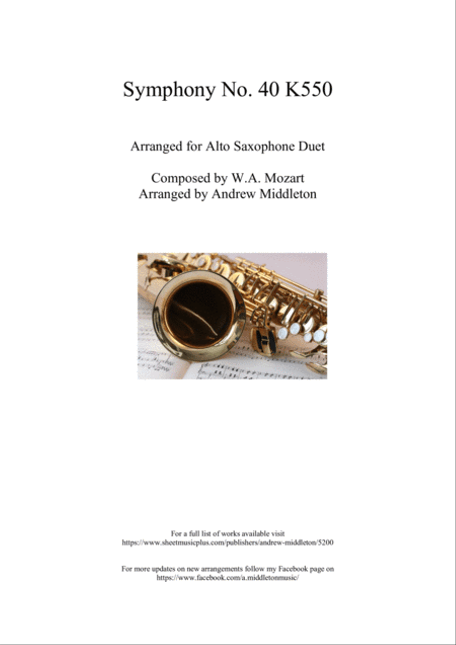 Symphony No. 40 arranged for Alto Saxophone Duet Woodwind Duet scores gallery preview page 1