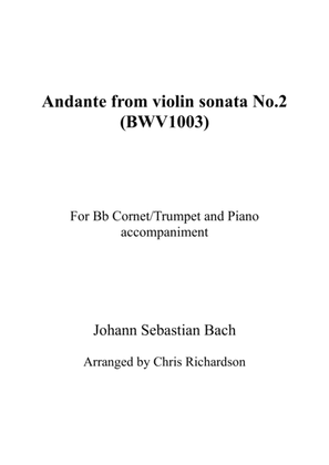 Book cover for Andante from violin sonata No. 2 (BWV1003) - Bb Cornet/Trumpet with Piano accompaniment