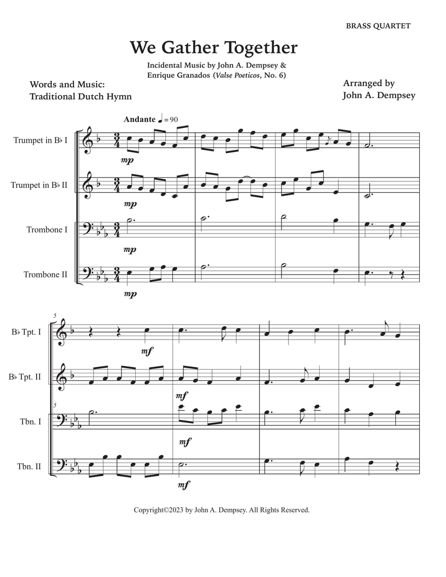 We Gather Together (Brass Quartet): Two Trumpets and Two Trombones Brass Quartet scores gallery preview page 5