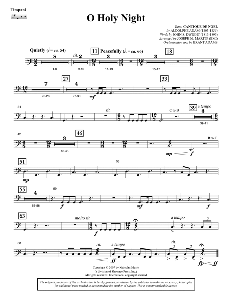 O Holy Night (from Carols For Choir And Congregation) - Timpani