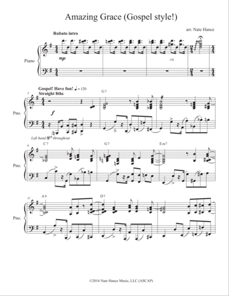 Amazing Grace - gospel style! (intermediate/advanced) Piano Solo scores gallery preview page 1