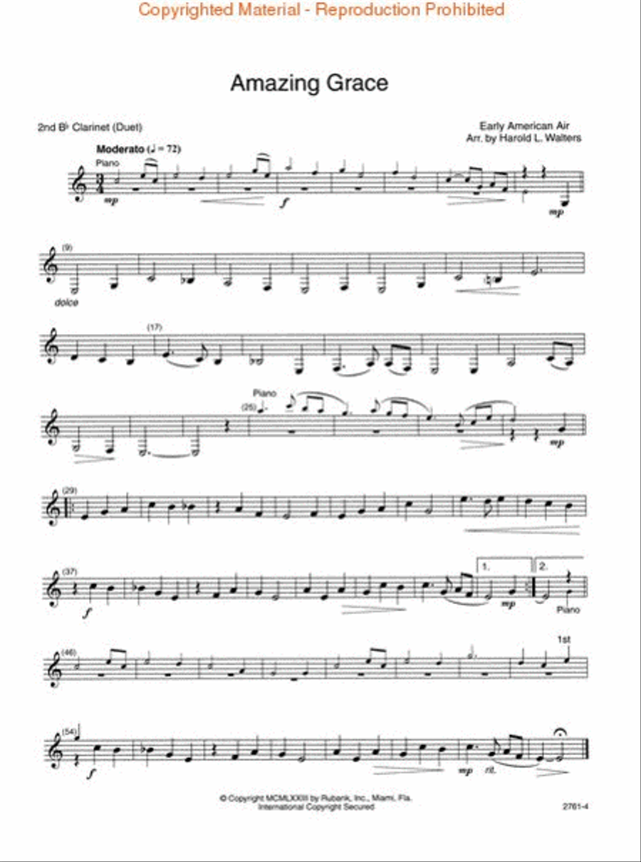 Amazing Grace - B Flat Clarinet Clarinet Duet scores gallery preview page 2