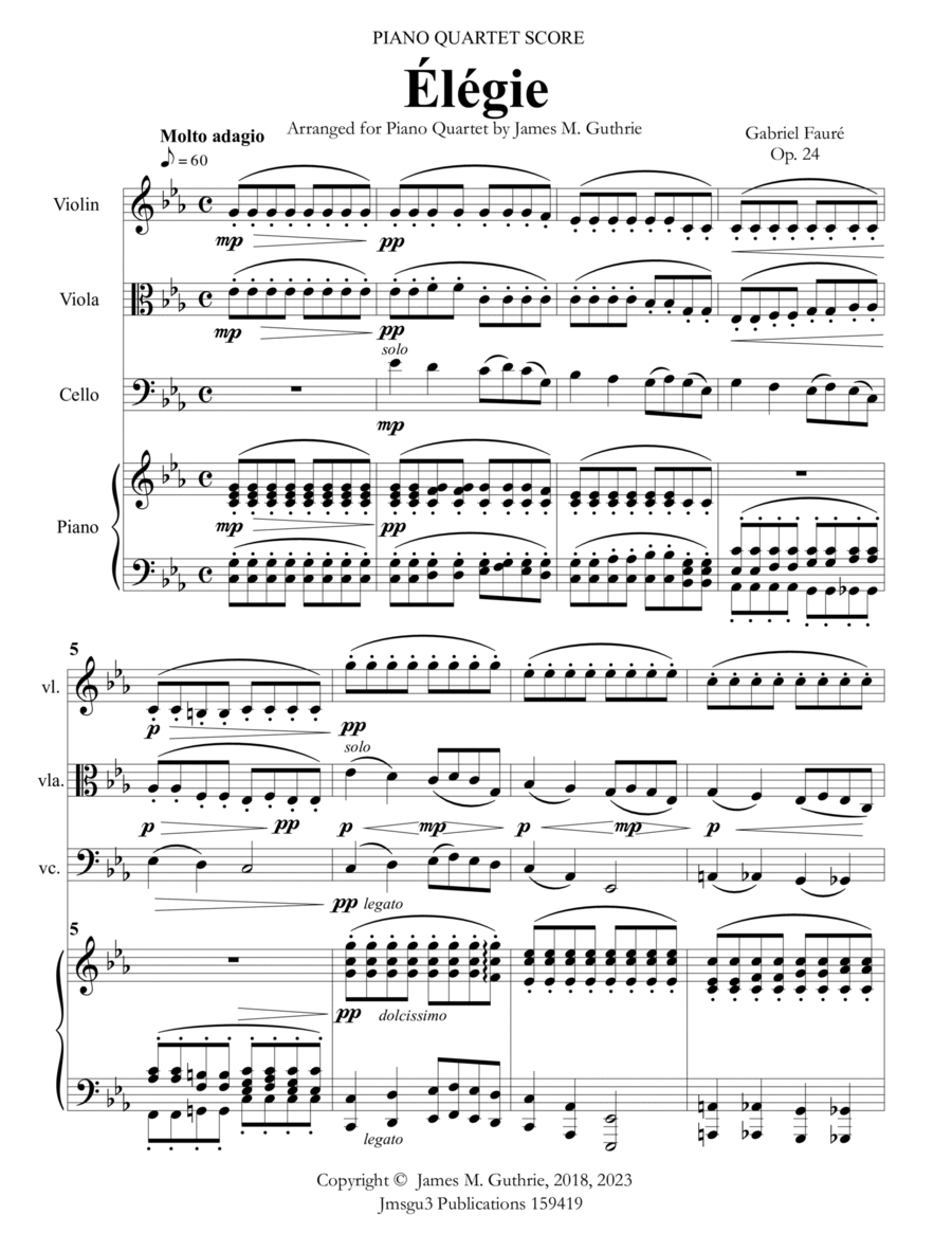 Fauré: Élégie Op. 24 for Piano Quartet Piano Quartet scores gallery preview page 1