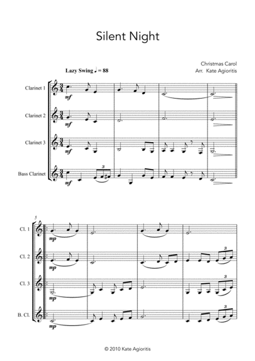 Silent Night - Jazz Carol for Clarinet Quartet image number null