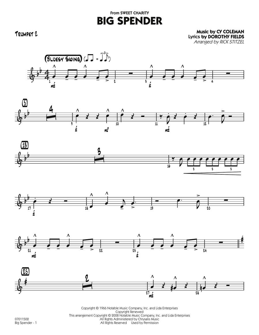 Big Spender - Trumpet 2 Jazz Ensemble scores gallery preview page 1