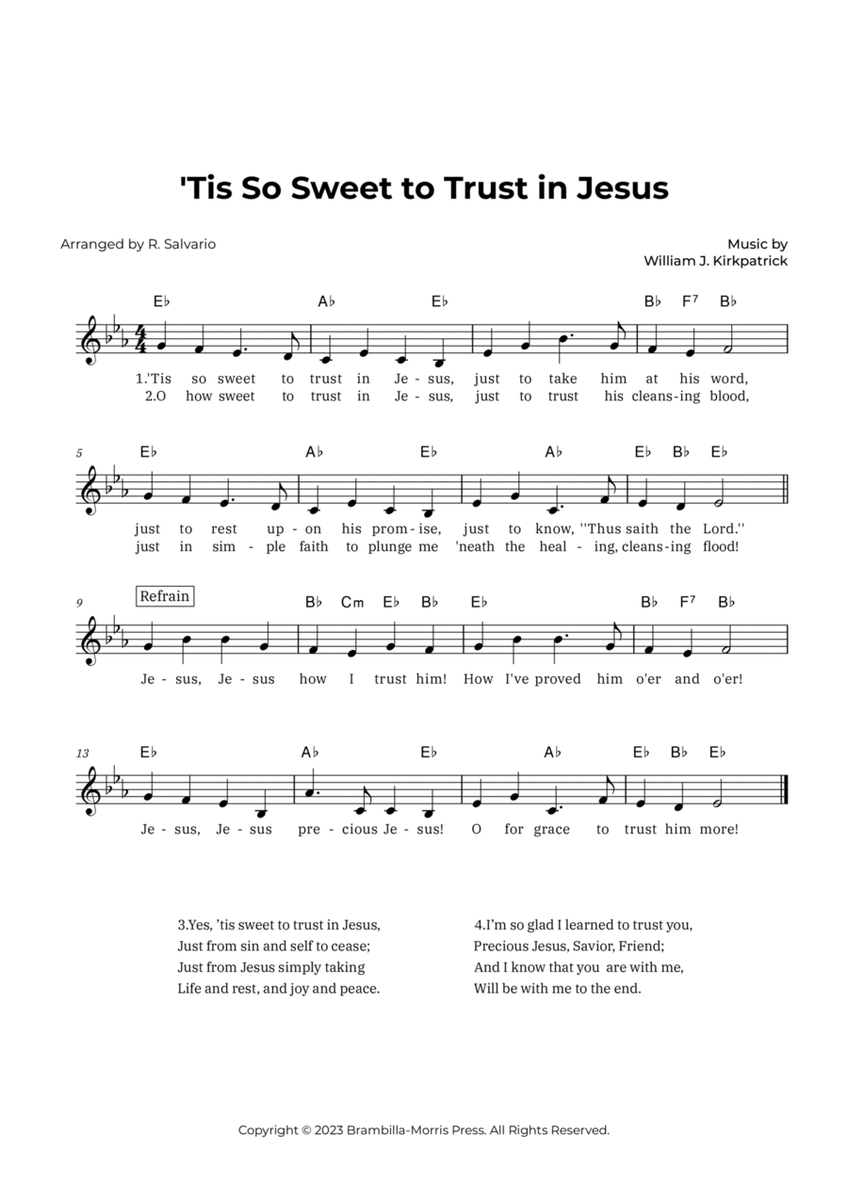 'Tis So Sweet to Trust in Jesus (Key of E-Flat Major) image number null