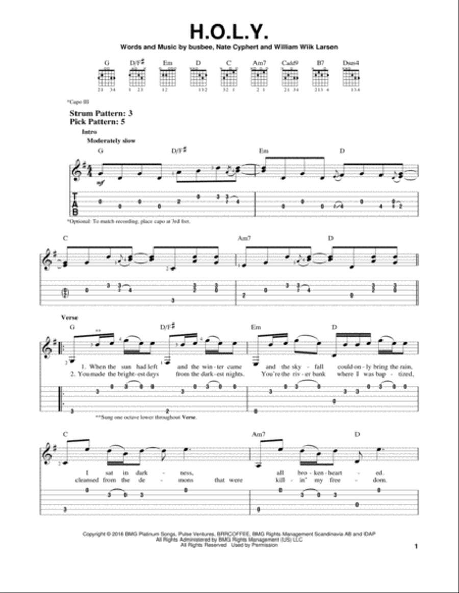 H.O.L.Y. Acoustic Guitar scores gallery preview page 1