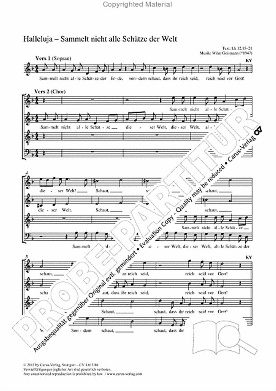 Halleluja - Sammelt nicht alle Schatz der Welt 4-Part scores gallery preview page 2