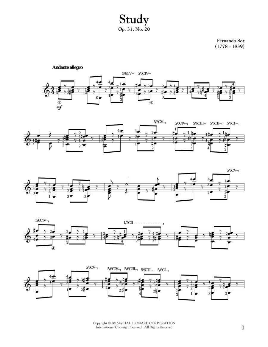 Study Op. 31, No. 20 Acoustic Guitar scores gallery preview page 1