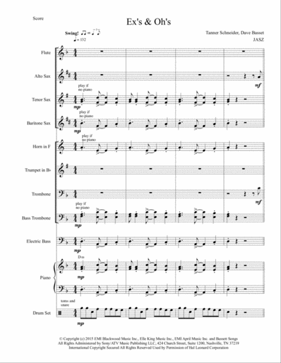 Ex's & Oh's Ex's & Oh's Jazz Ensemble scores gallery preview page 1