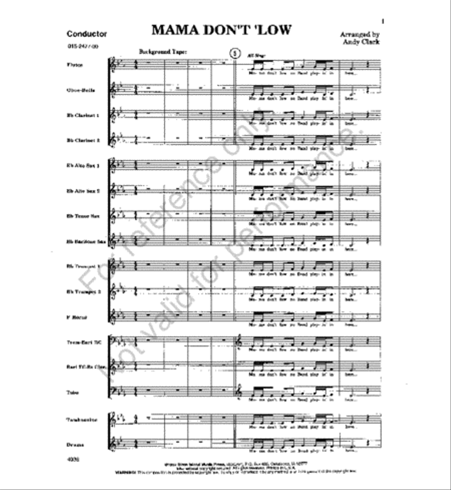 Mama Don't Low Mama Don't Low Concert Band scores gallery preview page 2
