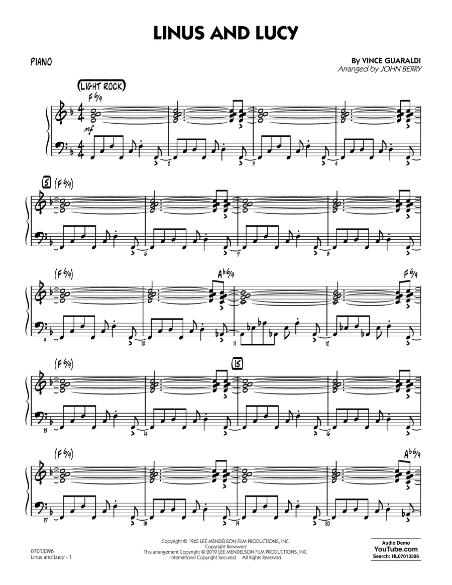 Linus and Lucy (arr. John Berry) - Piano Jazz Ensemble scores gallery preview page 1