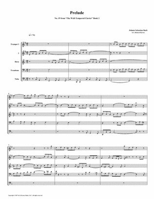 Prelude 19 from Well-Tempered Clavier, Book 2 (Brass Quintet)