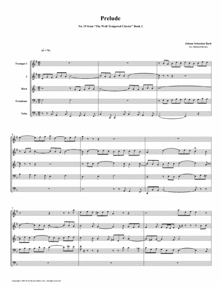 Prelude 19 from Well-Tempered Clavier, Book 2 (Brass Quintet) image number null