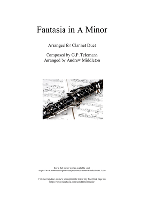Book cover for Fantasia in A Minor arranged for Clarinet Duet