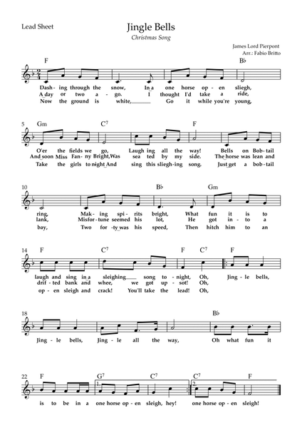 Jingle Bells (Christmas Song) Lead Sheet in F Major