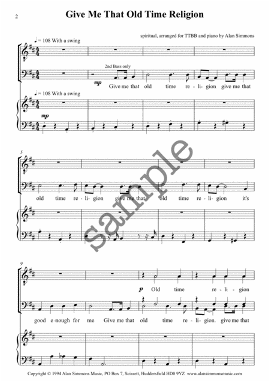 Give Me That Old Time Religion TTBB scores gallery preview page 2