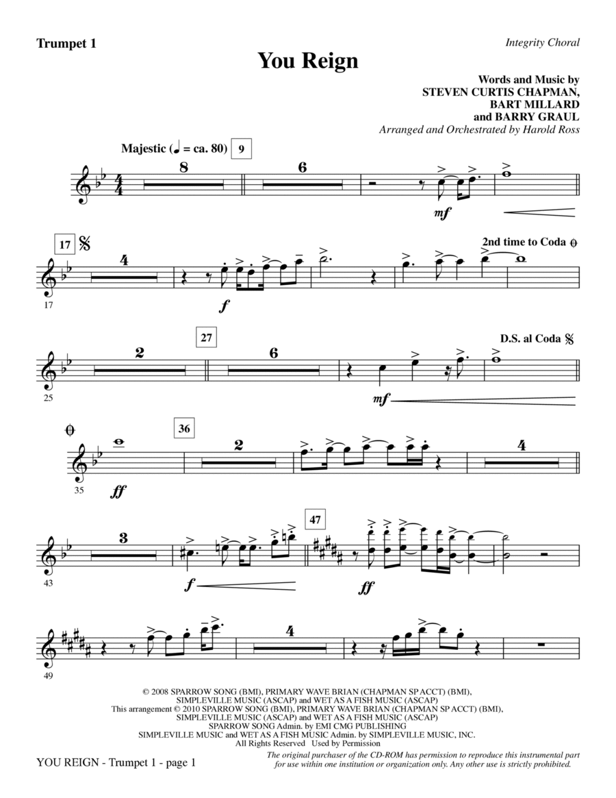 You Reign - Trumpet 1 You Reign - Trumpet 1 Choir scores gallery preview page 1