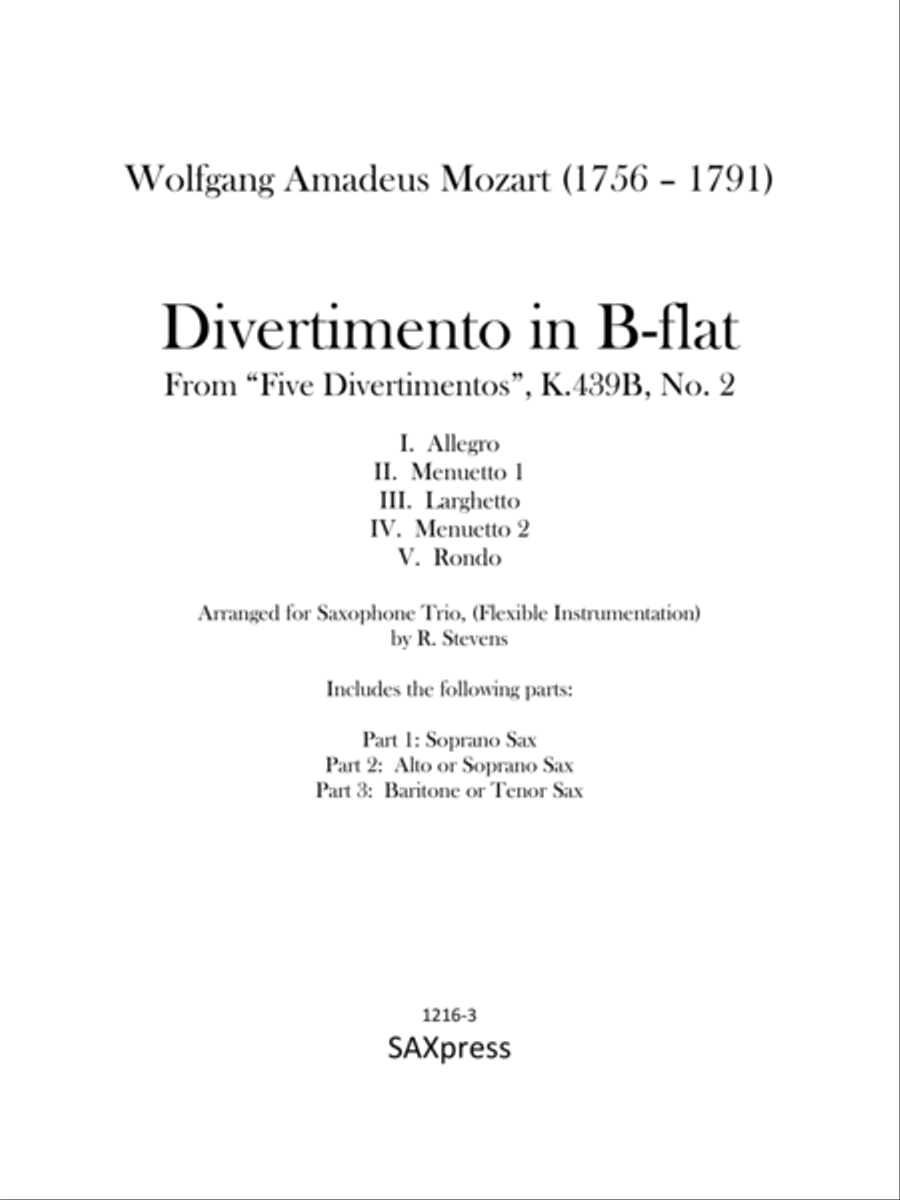 Divertimento in B-Flat, K.439b no 2 Woodwind Trio scores gallery preview page 3