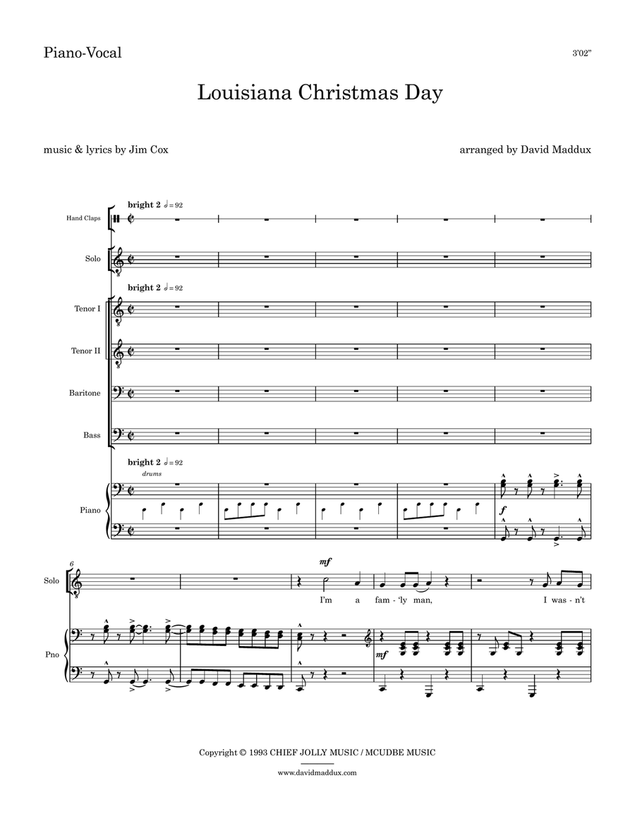 Louisiana Christmas Day by David Maddux TTBB - Digital Sheet Music
