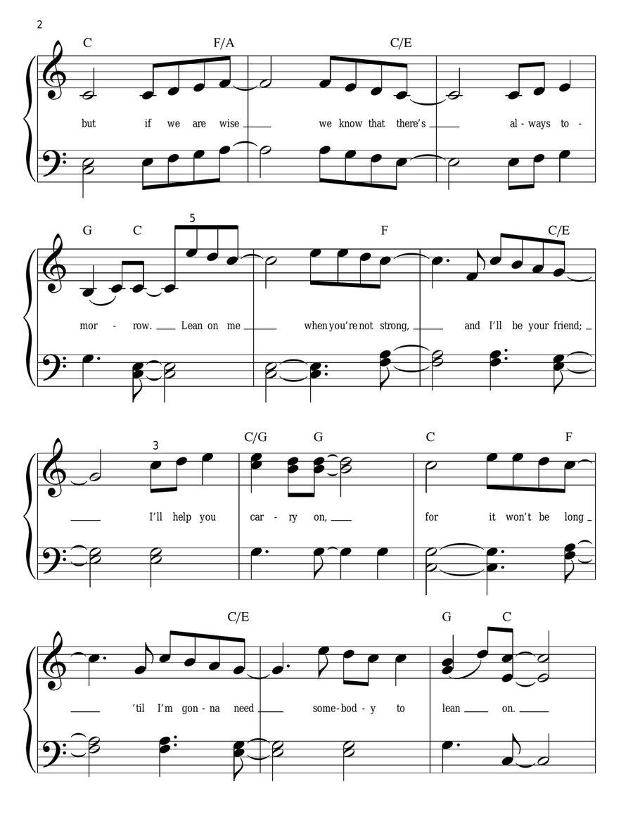 Lean On Me Easy Piano scores gallery preview page 2