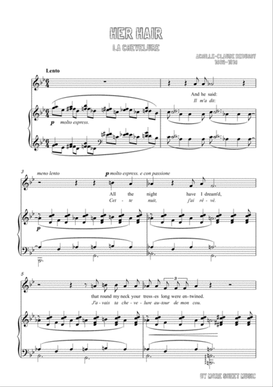 Debussy-Her Hair in B flat Major,for voice and piano Voice Solo scores gallery preview page 3