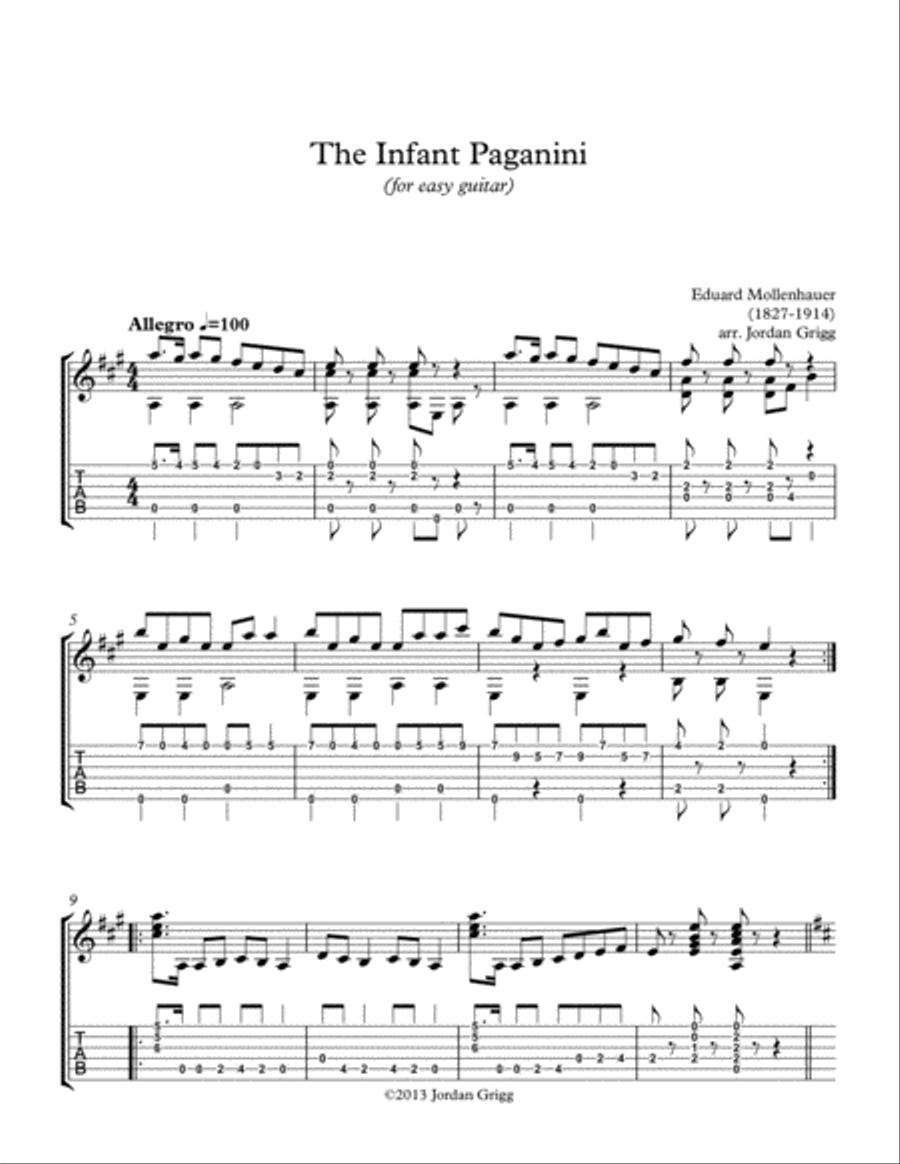 The Infant Paganini (for easy guitar) Classical Guitar scores gallery preview page 1