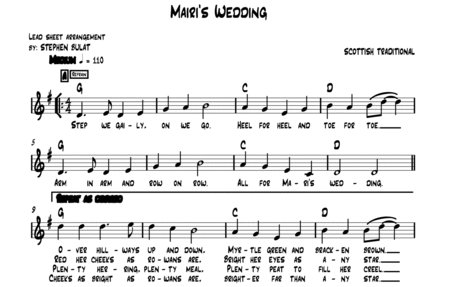 Mairi's Wedding (Scottish Traditional) - Lead sheet in original key of G