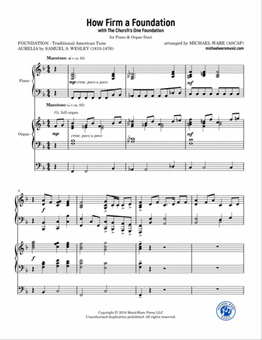 How Firm a Foundation with The Church's One Foundation (Piano and Organ Duet) Piano scores gallery preview page 2