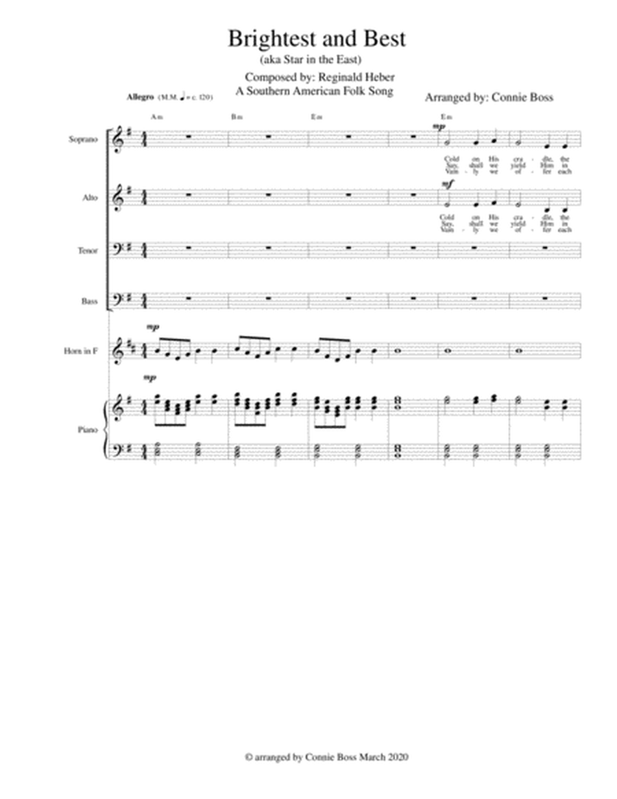 Brightest and Best (aka Star in the East) - SATB, french horn and piano image number null