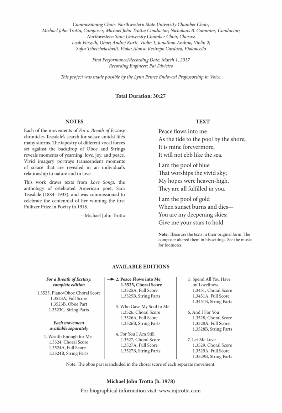 Peace Flows into Me from For a Breath of Ecstasy 4-Part scores gallery preview page 1