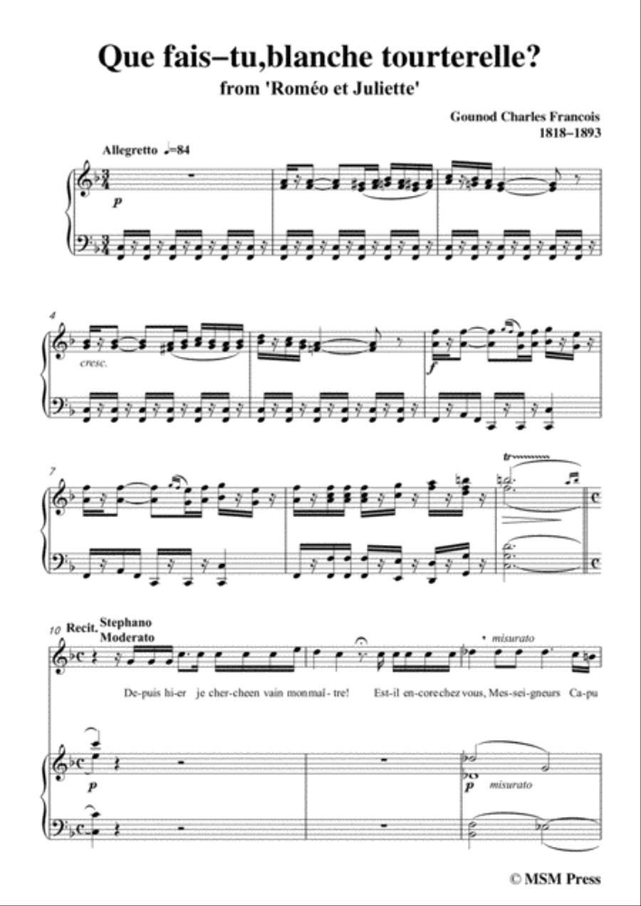 Gounod-Que fais tu,blanche tourterelle,from 'Roméo et Juliette',in F Major,for Voice and Piano image number null