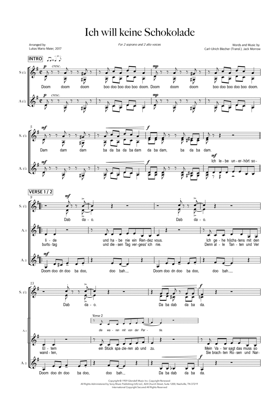 Ich Will Keine Schokolade (I Do Not Want Chocolate) SSAA scores gallery preview page 1