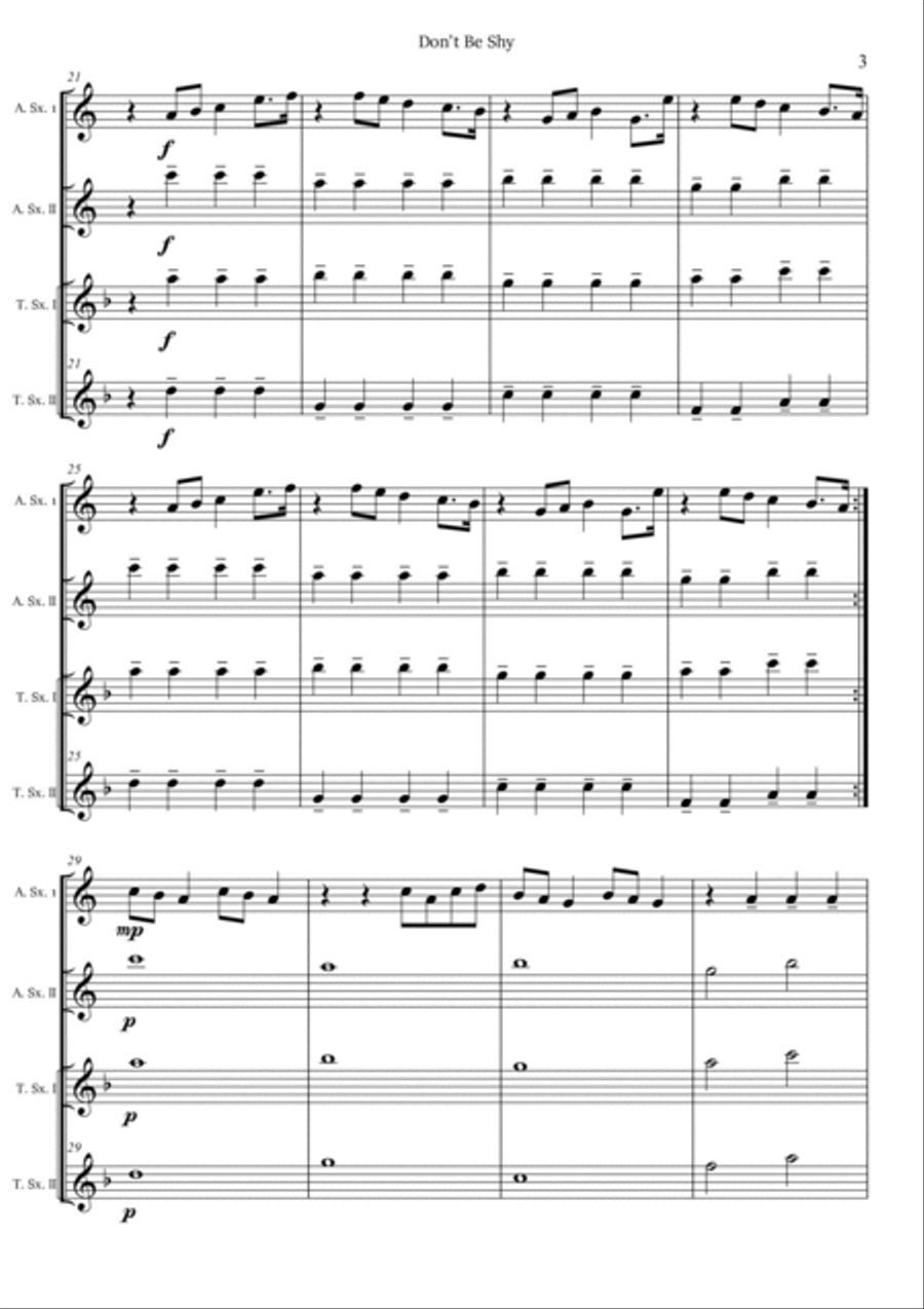Don't Be Shy Saxophone Quartet scores gallery preview page 3