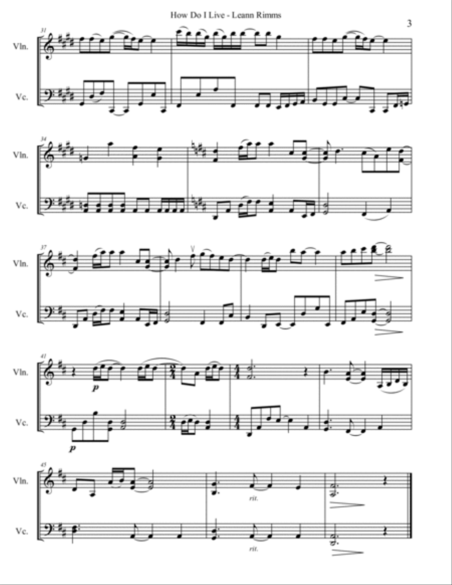 How Do I Live String Duet scores gallery preview page 4