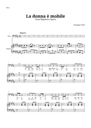 La donna è mobile by Verdi for Bass and Piano