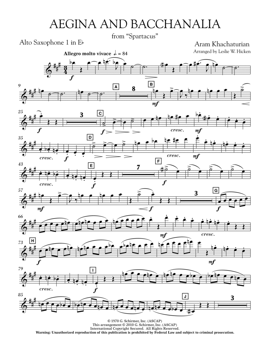 Aegina and Bacchanalia (from Spartacus) - Eb Alto Saxophone 1 Alto Saxophone scores gallery preview page 1