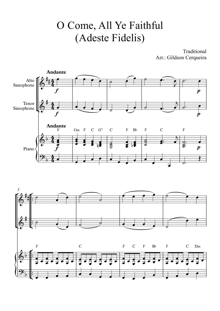 O Come, All Ye Faithful (Adeste Fidelis) Woodwind Duet scores gallery preview page 1