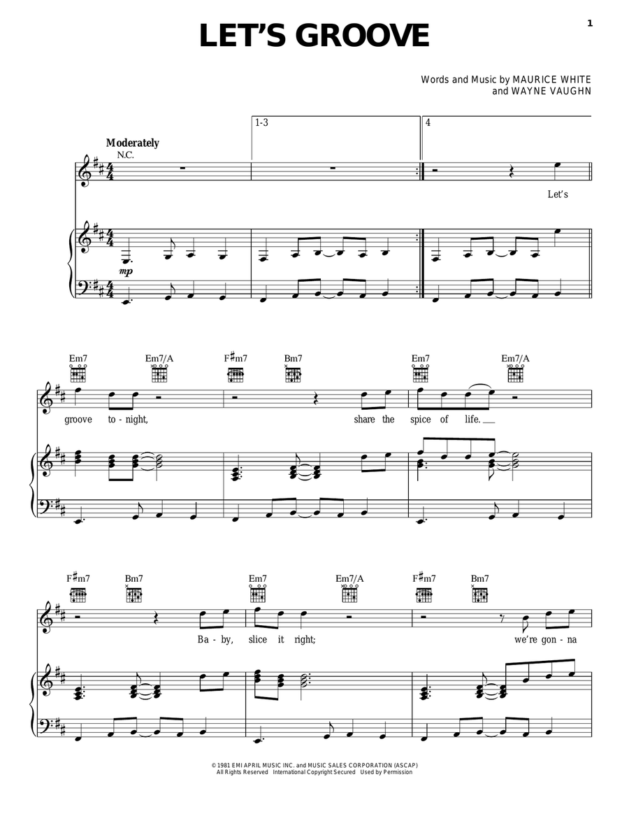 Let's Groove Piano, Vocal, Guitar scores gallery preview page 1