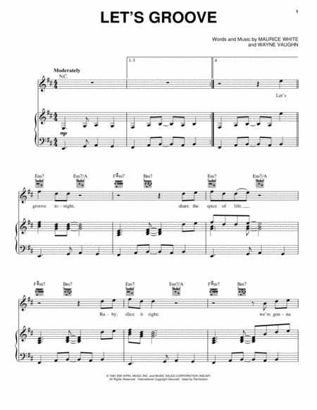 Let's Groove by Earth Wind and Fire Piano, Vocal, Guitar - Digital Sheet Music